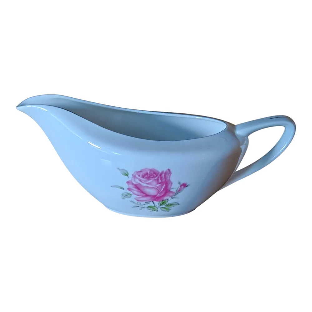 Floral Gravy Boat with Pink Rose Design